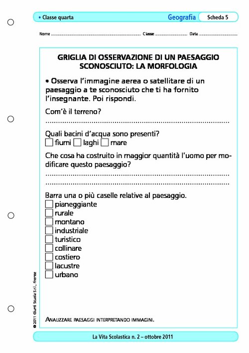 Griglia di osservazione di un paesaggio sconosciuto: la morfologia | Giunti Scuola Griglia di osservazione di un paesaggio sconosciuto: la morfologia | Giunti Scuola