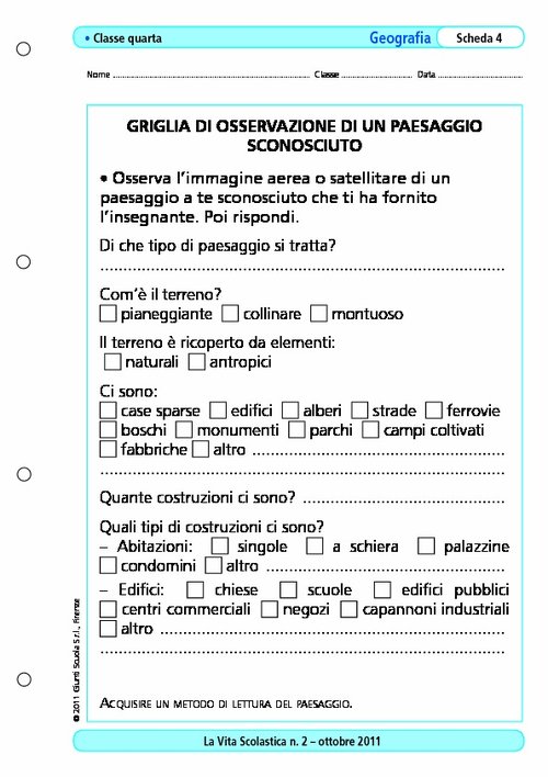 Griglia di osservazione di un paesaggio sconosciuto | Giunti Scuola Griglia di osservazione di un paesaggio sconosciuto | Giunti Scuola