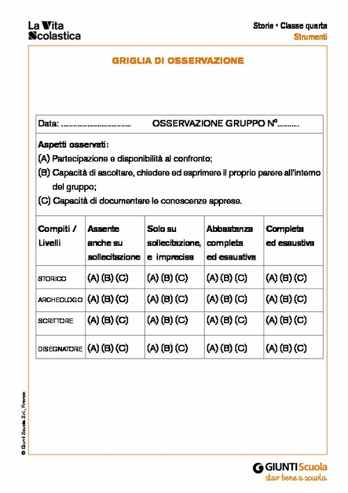 Griglia di osservazione | Giunti Scuola Griglia di osservazione | Giunti Scuola