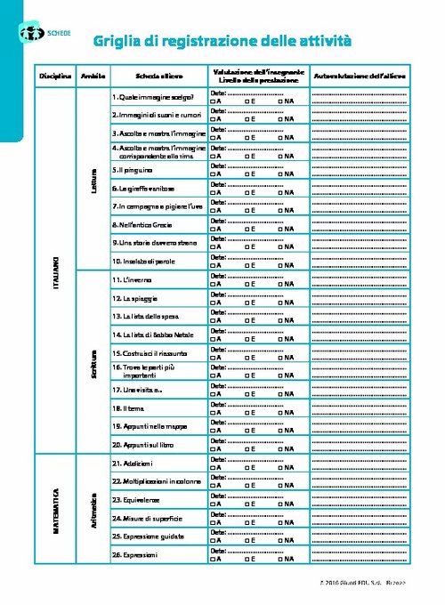 Griglia di registrazione delle attività | Giunti Scuola Griglia di registrazione delle attività | Giunti Scuola