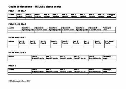 Griglia di rilevazione di Lingua Inglese classe 4 | Giunti Scuola