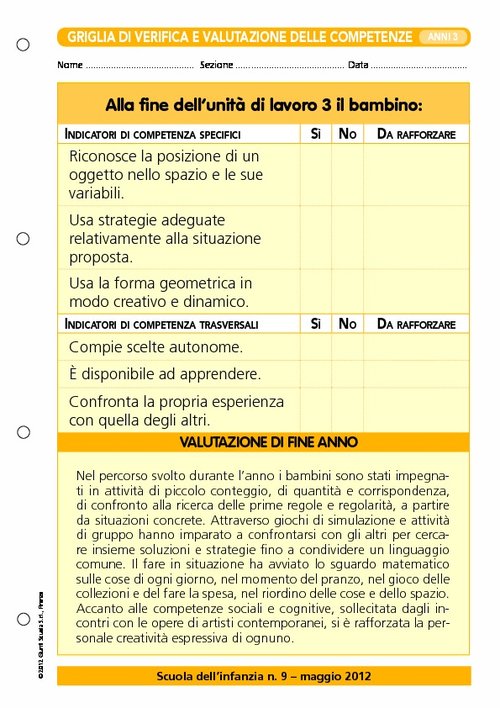 Griglia di verifica e valutazione delle competenze - La conoscenza del mondo - Numero e spazio 3 | Giunti Scuola Griglia di verifica e valutazione delle competenze - La conoscenza del mondo - Numero e spazio 3 | Giunti Scuola