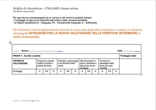 Griglie di rilevazione 2020-2021: Italiano classe 1 | Giunti Scuola Griglie di rilevazione 2020-2021: Italiano classe 1 | Giunti Scuola
