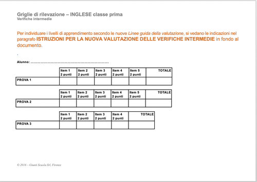 Griglie di rilevazione 2020-2021: Lingua inglese classe 1 | Giunti Scuola Griglie di rilevazione 2020-2021: Lingua inglese classe 1 | Giunti Scuola