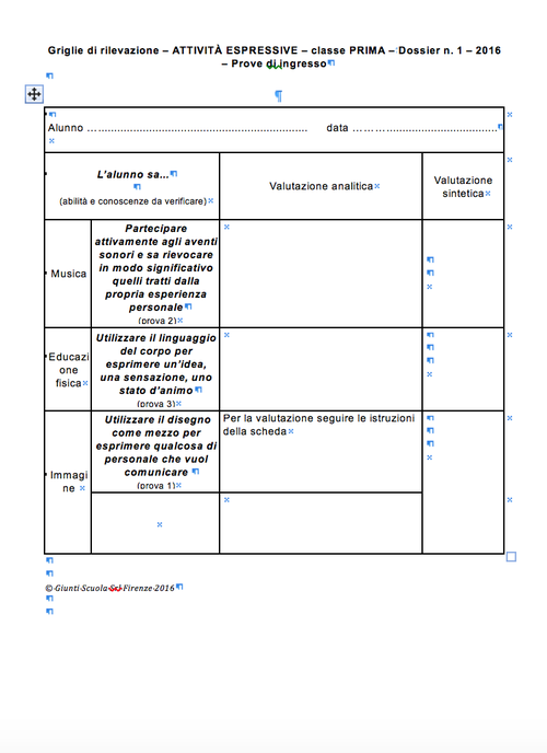 Griglie di rilevazione – Attività espressive classe 1 | Giunti Scuola Griglie di rilevazione – Attività espressive classe 1 | Giunti Scuola