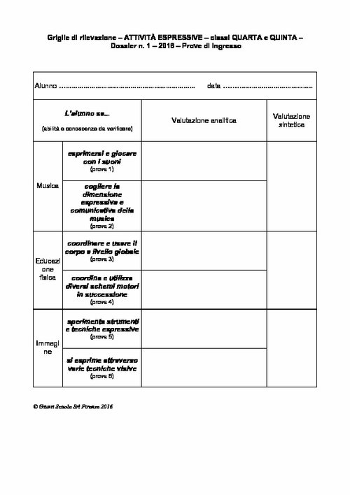 Griglie di rilevazione: Attività espressive, classi 4-5 | Giunti Scuola Griglie di rilevazione: Attività espressive, classi 4-5 | Giunti Scuola