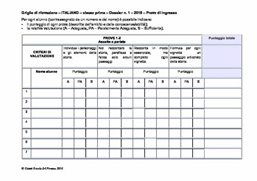 Griglie di rilevazione: Italiano, classe 1 | Giunti Scuola Griglie di rilevazione: Italiano, classe 1 | Giunti Scuola
