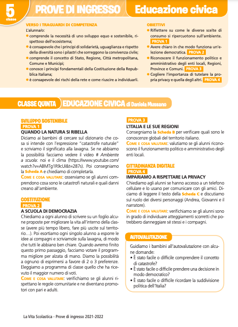 Guida alle prove di ingresso | Educazione Civica 5 | Giunti Scuola Guida alle prove di ingresso | Educazione Civica 5 | Giunti Scuola