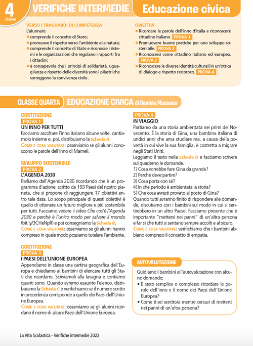 Guida alle verifiche intermedie | Educazione civica 4 | Giunti Scuola Guida alle verifiche intermedie | Educazione civica 4 | Giunti Scuola