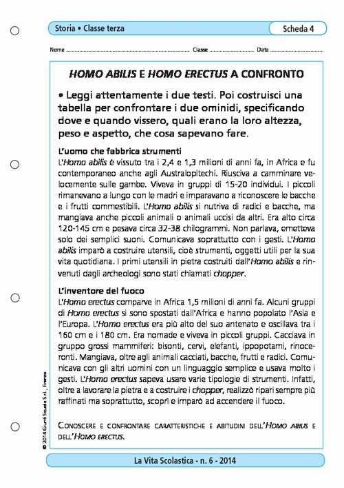 Homo abilis e Homo erectus a confronto | Giunti Scuola Homo abilis e Homo erectus a confronto | Giunti Scuola