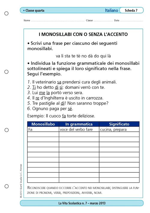 I monosillabi con o senza l'accento | Giunti Scuola I monosillabi con o senza l'accento | Giunti Scuola