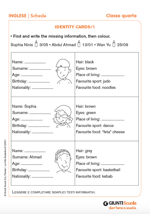 Identity cards/1 | Giunti Scuola Identity cards/1 | Giunti Scuola
