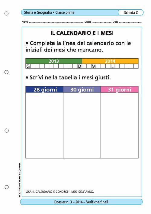 Il calendario e i mesi | Giunti Scuola Il calendario e i mesi | Giunti Scuola