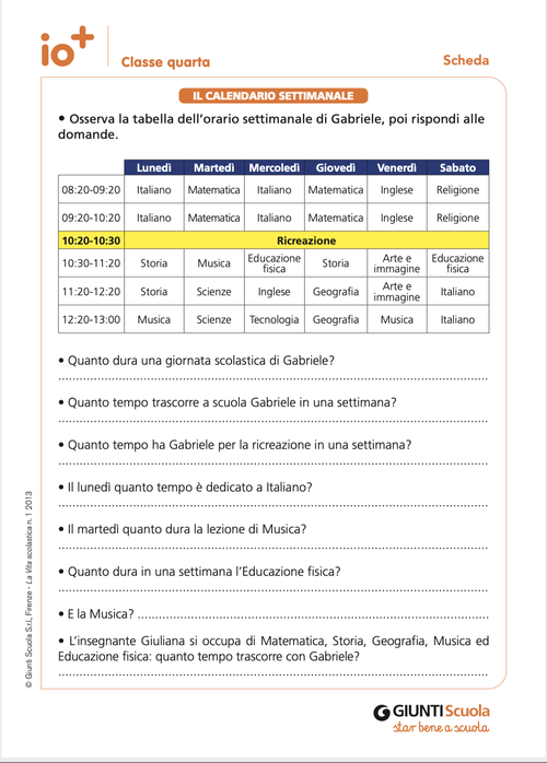 Il calendario settimanale | Giunti Scuola Il calendario settimanale | Giunti Scuola