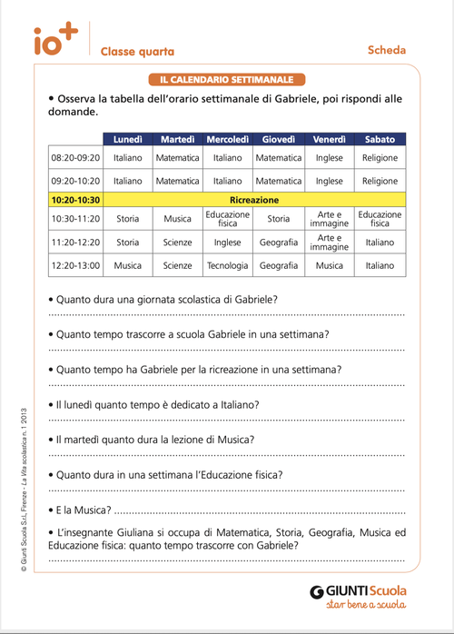 Il calendario settimanale | Giunti Scuola