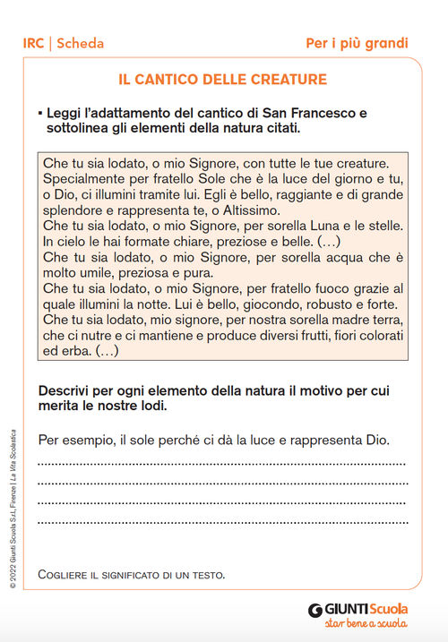Il Cantico Delle Creature: Testo In Italiano Per Bambini Il cantico delle creature | Giunti Scuola