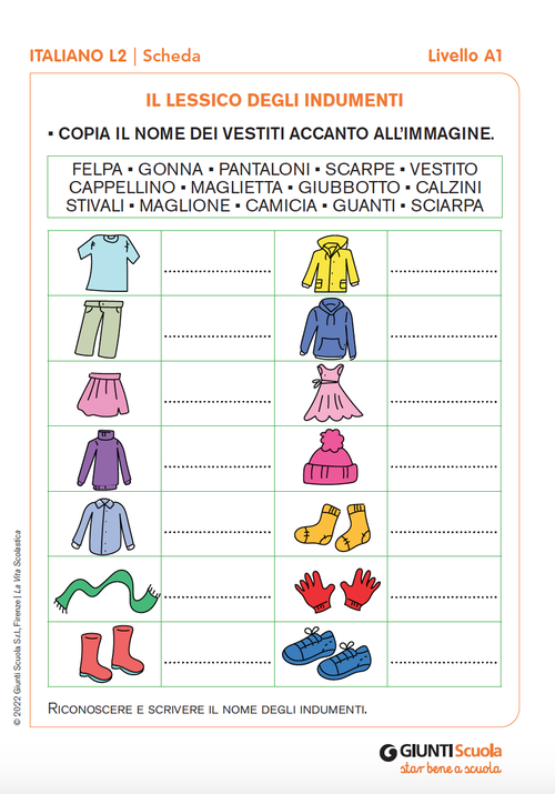 Il lessico degli indumenti | Giunti Scuola Il lessico degli indumenti | Giunti Scuola