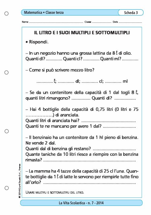 Il litro e i suoi multipli e sottomultipli | Giunti Scuola Il litro e i suoi multipli e sottomultipli | Giunti Scuola