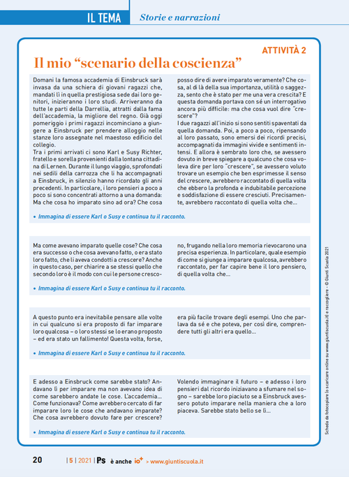 Il mio “scenario della coscienza” | Giunti Scuola Il mio “scenario della coscienza” | Giunti Scuola