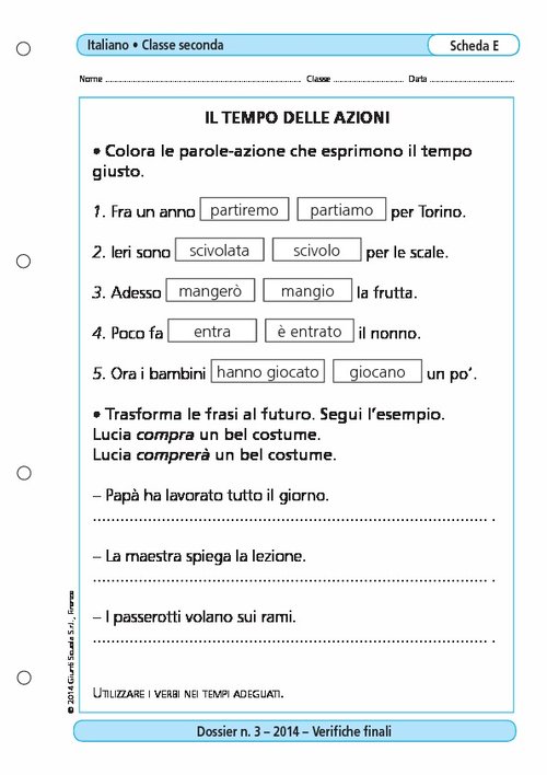 la durata delle azioni classe seconda schede didattiche