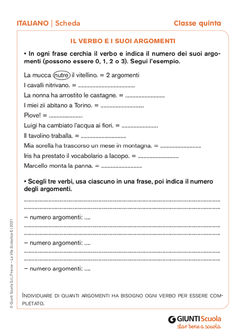 Il verbo e i suoi argomenti | Giunti Scuola Il verbo e i suoi argomenti | Giunti Scuola