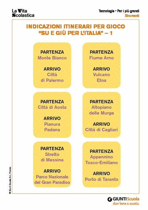 Indicazioni itinerari per gioco "su e giù per l'Italia" | Giunti Scuola Indicazioni itinerari per gioco "su e giù per l'Italia" | Giunti Scuola