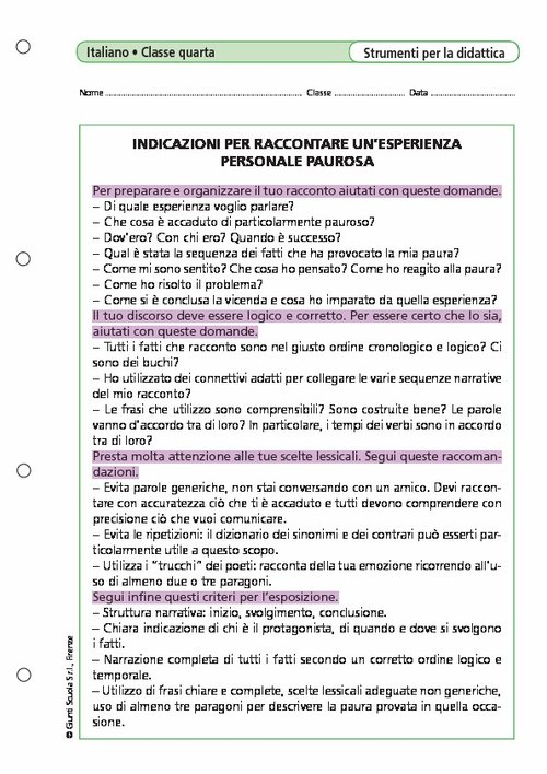 Indicazioni per raccontare un'esperienza personale paurosa | Giunti Scuola Indicazioni per raccontare un'esperienza personale paurosa | Giunti Scuola
