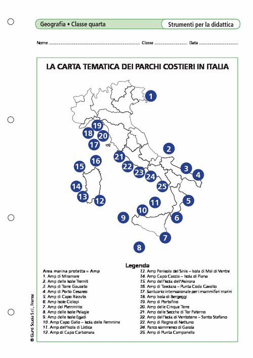 La carta tematica dei parchi costieri in Italia | Giunti Scuola La carta tematica dei parchi costieri in Italia | Giunti Scuola