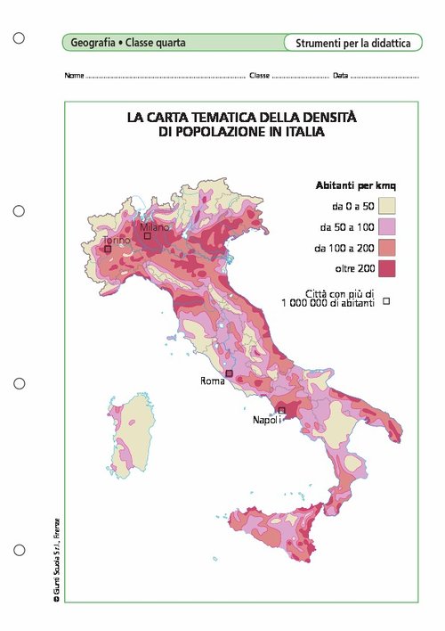 La carta tematica della densità di popolazione in Italia | Giunti Scuola La carta tematica della densità di popolazione in Italia | Giunti Scuola