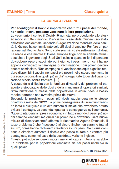 La corsa ai vaccini | Giunti Scuola La corsa ai vaccini | Giunti Scuola