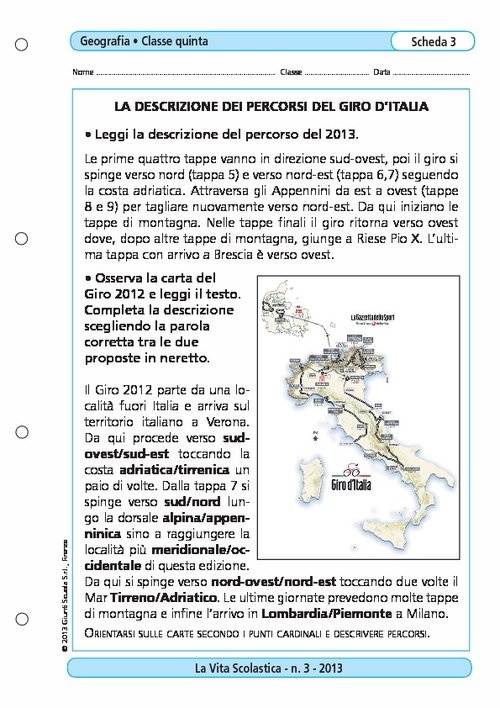 La descrizione dei percorsi del Giro d'Italia | Giunti Scuola La descrizione dei percorsi del Giro d'Italia | Giunti Scuola