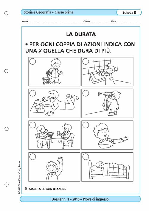 la durata delle azioni classe seconda schede didattiche