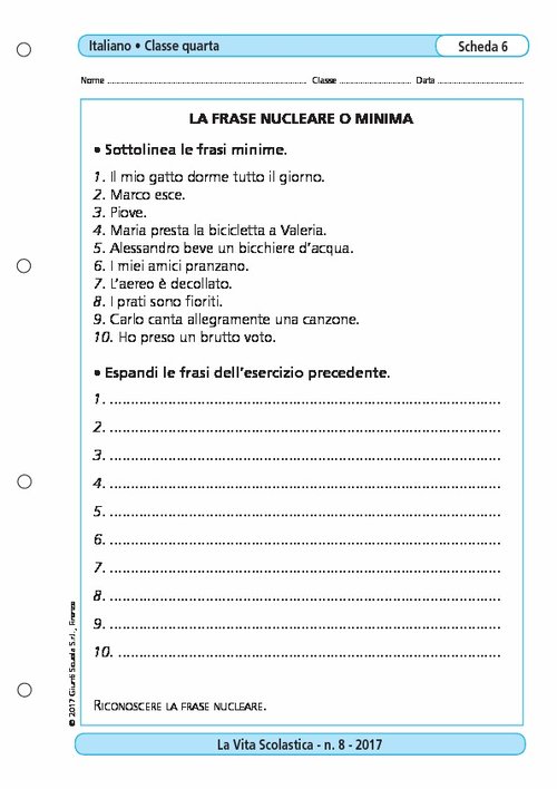 La frase nucleare o minima | Giunti Scuola La frase nucleare o minima | Giunti Scuola