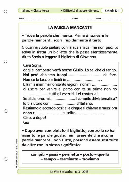 La parola mancante | Giunti Scuola La parola mancante | Giunti Scuola