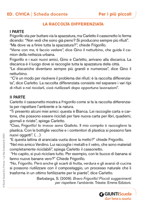 La raccolta differenziata | Giunti Scuola La raccolta differenziata | Giunti Scuola