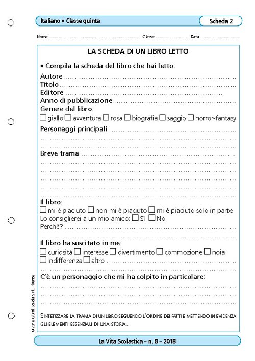 La scheda di un libro letto | Giunti Scuola La scheda di un libro letto | Giunti Scuola