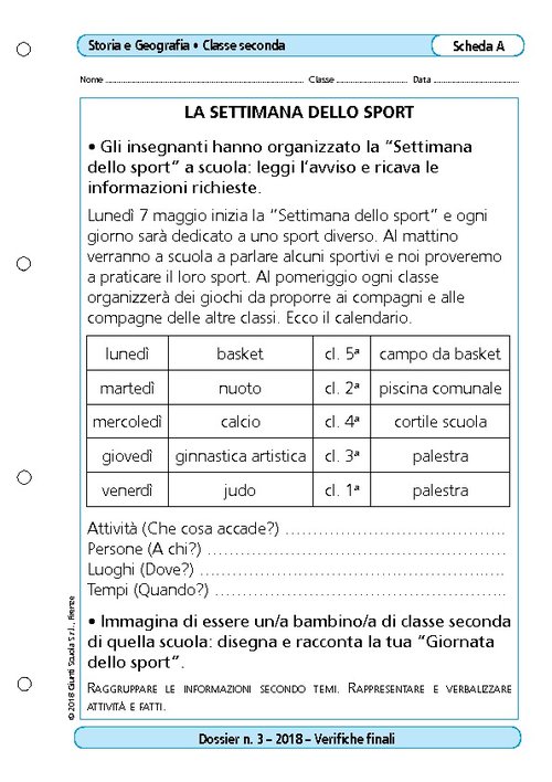 La settimana dello sport | Giunti Scuola La settimana dello sport | Giunti Scuola