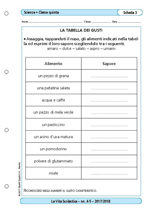 La tabella dei gusti | Giunti Scuola La tabella dei gusti | Giunti Scuola