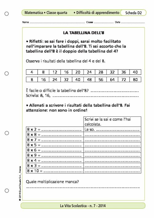 La tabellina dell'8 | Giunti Scuola La tabellina dell'8 | Giunti Scuola