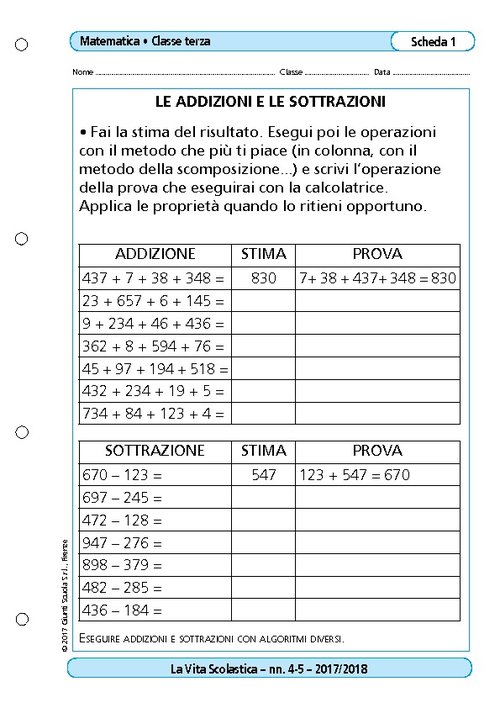 Le addizioni e le sottrazioni | Giunti Scuola Le addizioni e le sottrazioni | Giunti Scuola