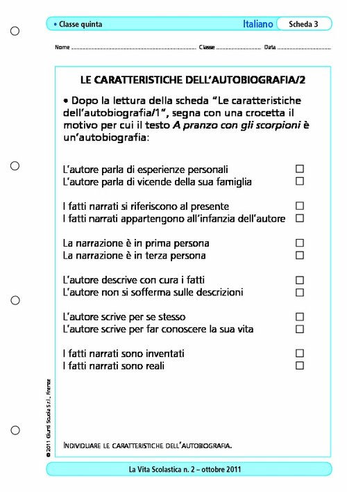 Le caratteristiche dell'autobiografia/2 | Giunti Scuola Le caratteristiche dell'autobiografia/2 | Giunti Scuola