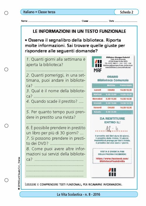 Le informazioni in un testo funzionale | Giunti Scuola Le informazioni in un testo funzionale | Giunti Scuola