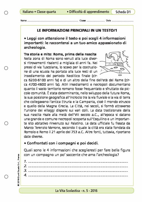 Le informazioni principali in un testo/1 | Giunti Scuola Le informazioni principali in un testo/1 | Giunti Scuola