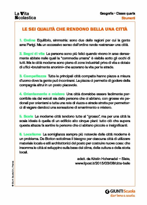 Le sei qualità che rendono bella una città | Giunti Scuola Le sei qualità che rendono bella una città | Giunti Scuola