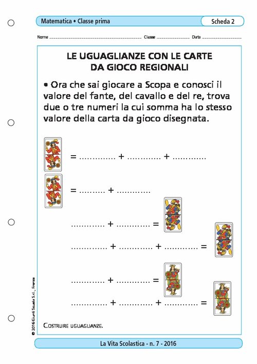 Le uguaglianze con le carte da gioco regionali | Giunti Scuola Le uguaglianze con le carte da gioco regionali | Giunti Scuola
