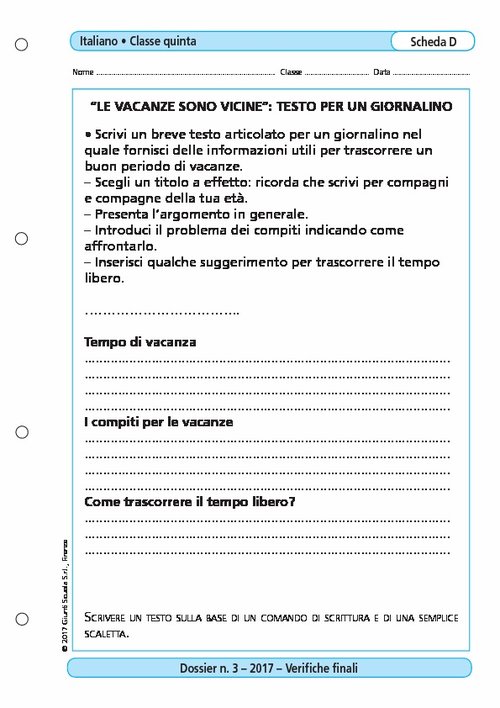 “Le vacanze sono vicine”: testo per un giornalino | Giunti Scuola “Le vacanze sono vicine”: testo per un giornalino | Giunti Scuola