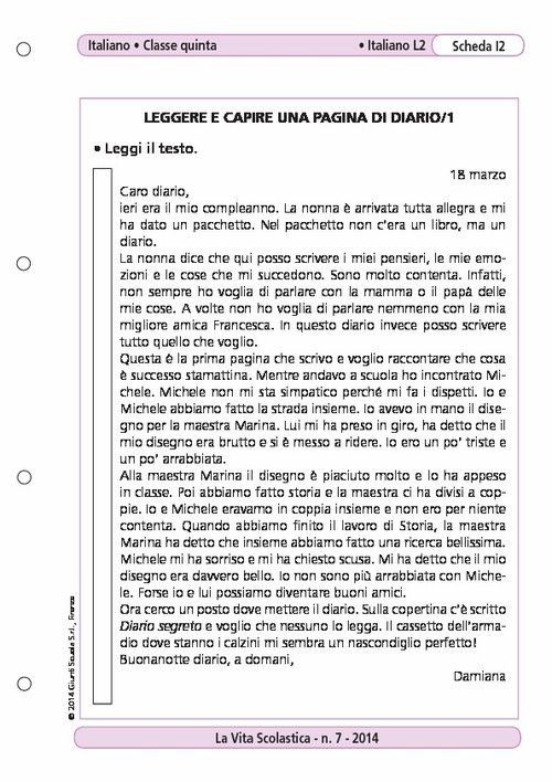Leggere e capire una pagina di diario/1 | Giunti Scuola Leggere e capire una pagina di diario/1 | Giunti Scuola