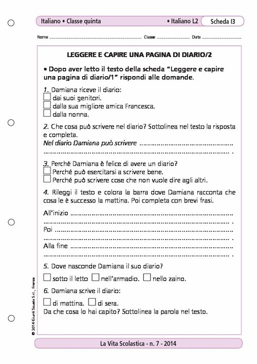 Leggere e capire una pagina di diario/2 | Giunti Scuola
