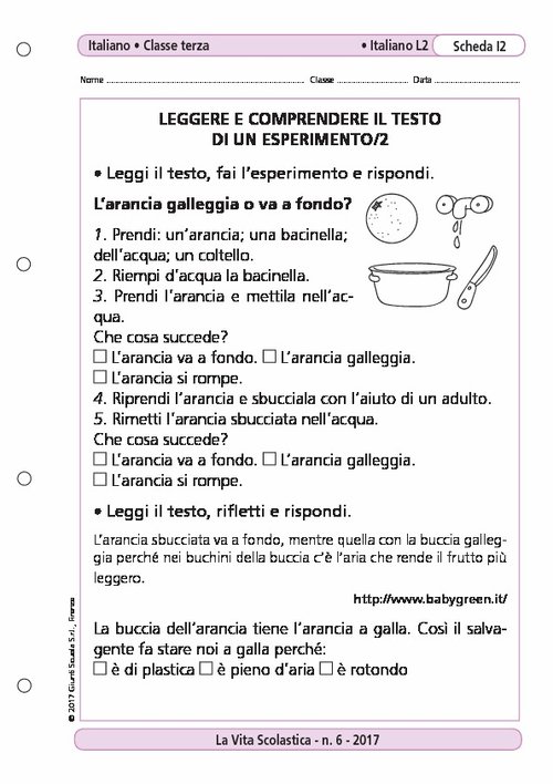 Leggere e comprendere il testo di un esperimento/2 | Giunti Scuola Leggere e comprendere il testo di un esperimento/2 | Giunti Scuola