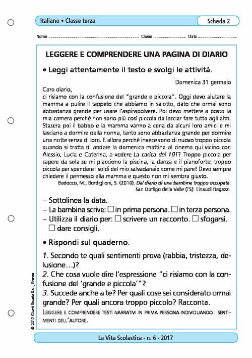 Leggere e comprendere una pagina di diario | Giunti Scuola Leggere e comprendere una pagina di diario | Giunti Scuola